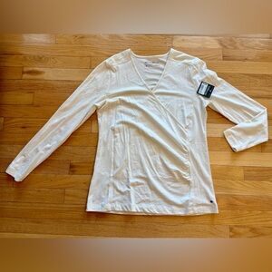 Eddie Bauer Girl on the Go long sleeve cotton stretch crossover top cream NWT L